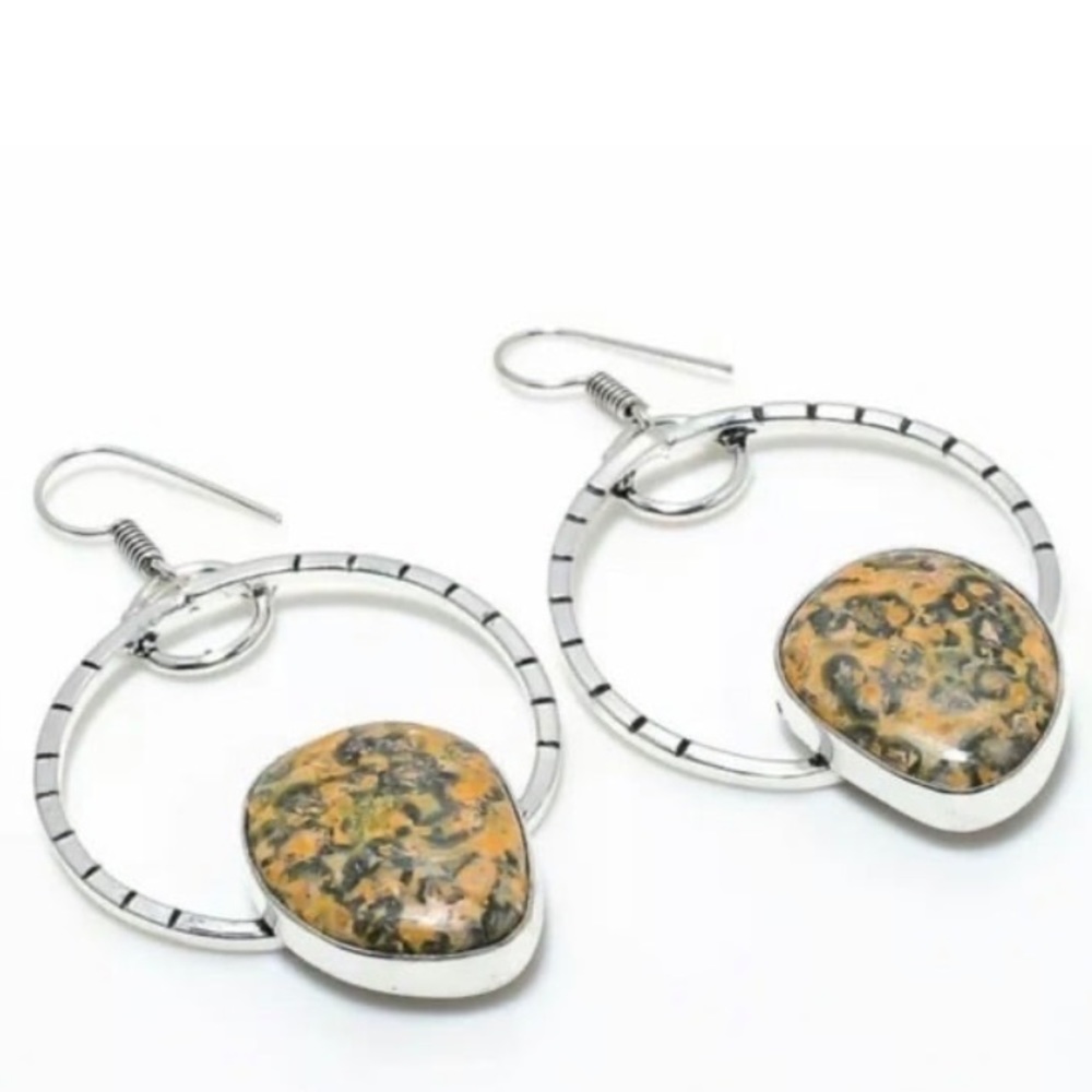 Leopard Skin Jasper 925 Silver earrings. Natural Stone